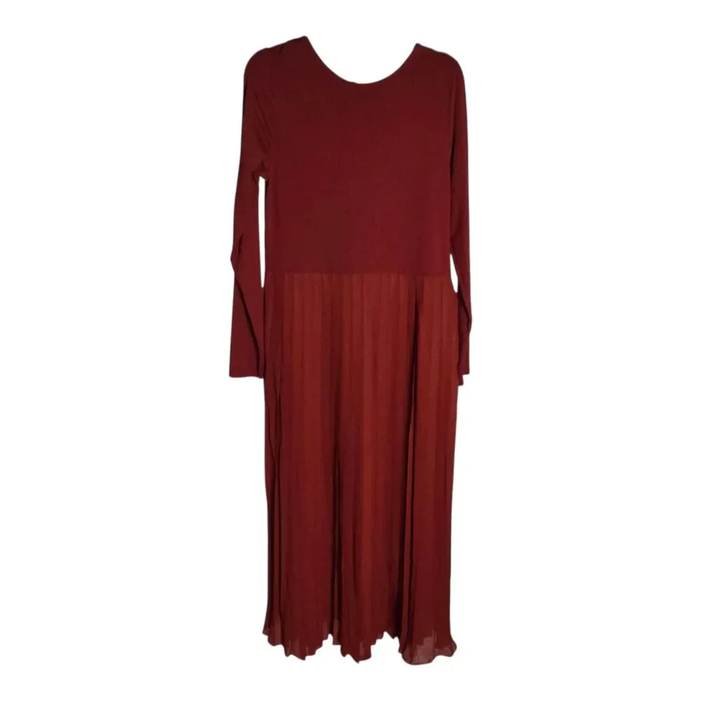 J Crew Ballet Dress Pleated Maxi Long Sleeves Burgundy Size Large Elegant Luxury